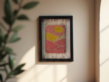 Framed Abstract Moroccan Rug Wall Art – Sun & Desert Wool Tufted Tapestry Decor