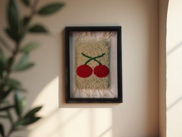 Twin Cherry Wall Hanging β Tufted Minimal Art in Frame β Handcrafted Textile Decor by MyRugy