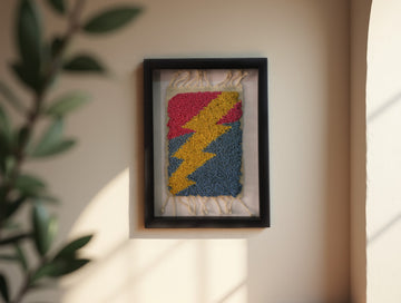 Framed Lightning Bolt Wool Wall Art – Bold Handmade Textile (25x31cm)