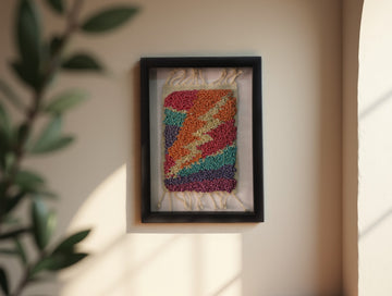 Zigzag Rainbow Wool Wall Hanging – Handwoven Framed Fiber Art (25x31cm)