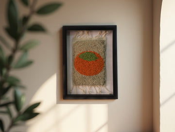 Framed Moroccan Rug Wall Art β Hand-Tufted Pumpkin Design for Fall Decor