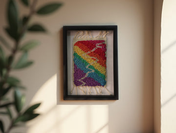 Rainbow Wave Handwoven Wall Art – Framed Wool Tapestry (25x31cm)