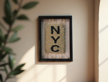 NYC Vertical Wall Art – Framed Moroccan Rug Style Wool Textile Decor
