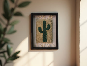 moroccan rug, cactus wall art, minimalist cactus decor, hand knotted mini rug, green cactus tapestry, wool cactus rug, modern moroccan rug, cactus framed textile, cactus wall hanging, desert cactus wool art