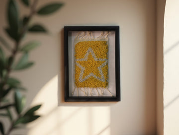 Star Moroccan Rug Wall Art – Hand-Knotted Framed Tapestry Decor (25x31 cm)