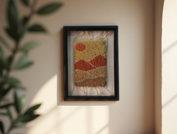 Hand-Knotted Moroccan Rug Wall Art – Sunrise Desert Tapestry (25x31 cm, Framed)