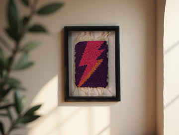 Gradient Lightning Bolt Moroccan Rug Art – Hand-Knotted Framed Wall Decor (25x31 cm)