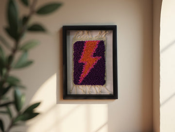 Bold Lightning Bolt Wall Art – Framed Mini Moroccan Rug (25x31 cm, Hand-Knotted Wool)