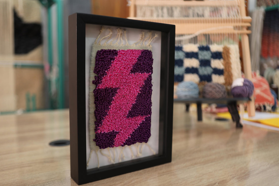 Pink & Plum Lightning Moroccan Rug Wall Art – Framed Hand-Knotted Textile (25x31 cm)
