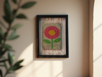 Pink Flower Mini Moroccan Rug – Framed Hand-Knotted Wall Hanging (25x31 cm)