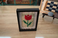tulip moroccan rug, red tulip wool rug, floral moroccan wall decor, hand-knotted tapestry, knot by knot rug art, boho flower textile, small framed wool rug, artisan moroccan rug, moroccan tulip wall hanging, 25x31 cm floral decor

