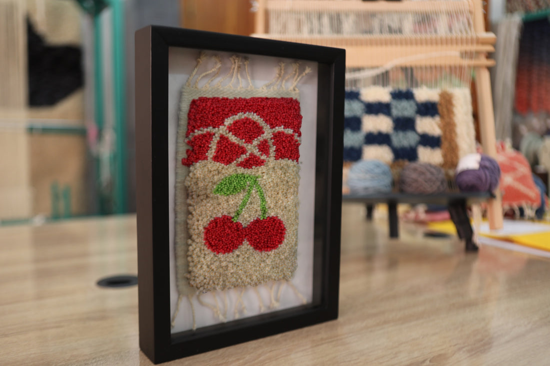 Framed Cherry Jam Tufted Wall Art – Red Jar & Fruit Design – Handmade Moroccan Wool Tapestry – Rustic Kitchen Wall Décor – MyRugy Framed Gift