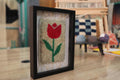 tulip moroccan rug, red tulip wool rug, floral moroccan wall decor, hand-knotted tapestry, knot by knot rug art, boho flower textile, small framed wool rug, artisan moroccan rug, moroccan tulip wall hanging, 25x31 cm floral decor
