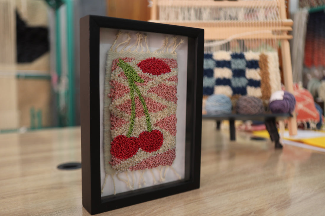 Cherry Duo Tufted Wall Art – Abstract Geometric Background in Pink & Beige – Handmade Framed Textile Art by MyRugy