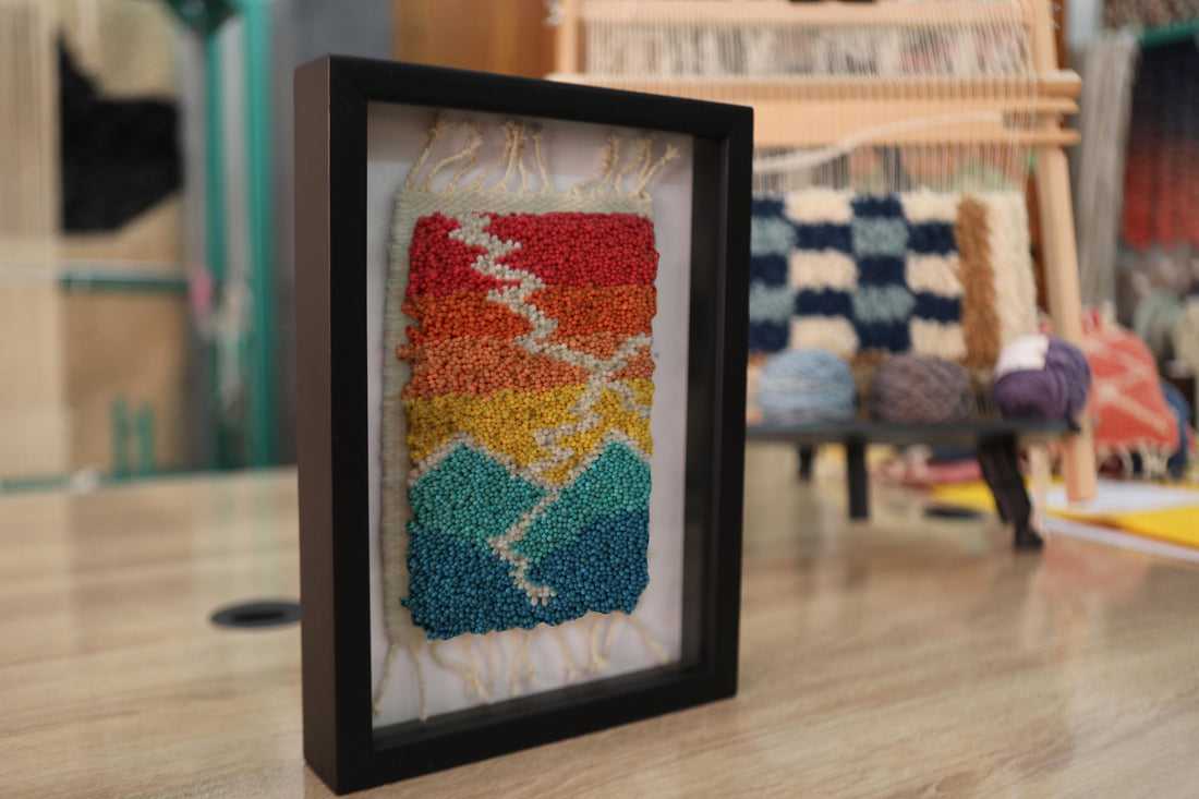 Rainbow Zigzag Wool Wall Art – Handwoven Framed Tapestry (25x31cm)