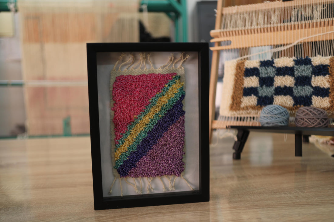 Handwoven Rainbow Zigzag Wall Art – Framed Wool Tapestry (25x31cm)