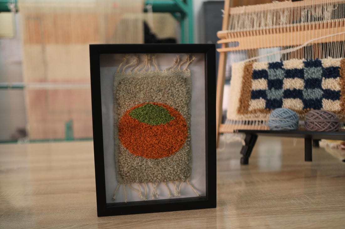 Framed Moroccan Rug Wall Art – Hand-Tufted Pumpkin Design for Fall Decor