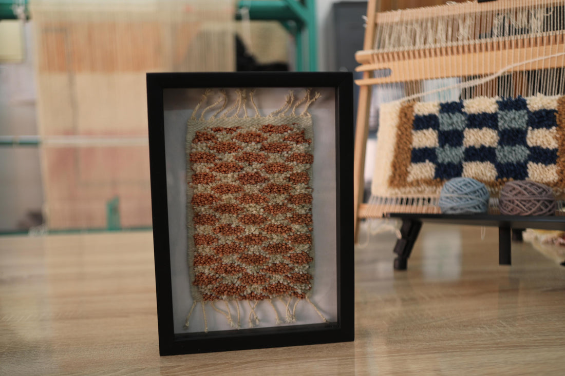 Framed Woven Wool Wall Hanging – Wave Pattern in Warm Tones | Textured Boho Decor