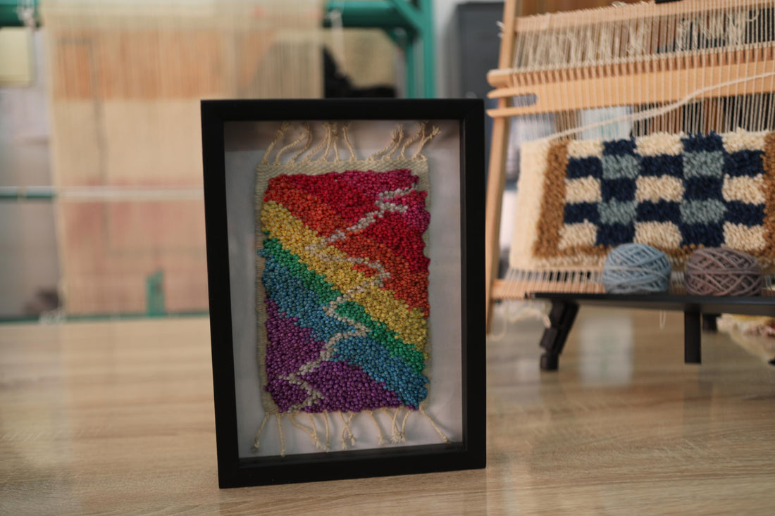 Rainbow Wave Handwoven Wall Art – Framed Wool Tapestry (25x31cm)