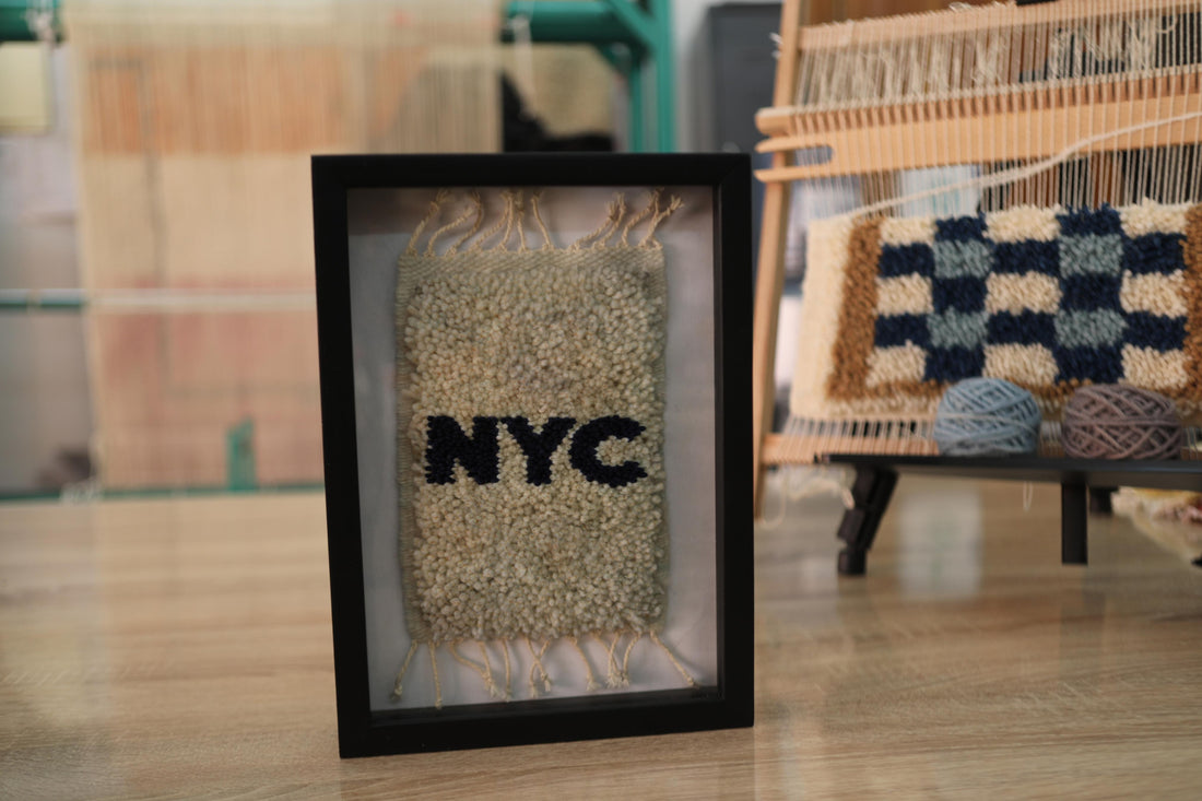 NYC Framed Wall Art – Hand-Tufted Moroccan Rug Style Wool Tapestry for Urban Decor
