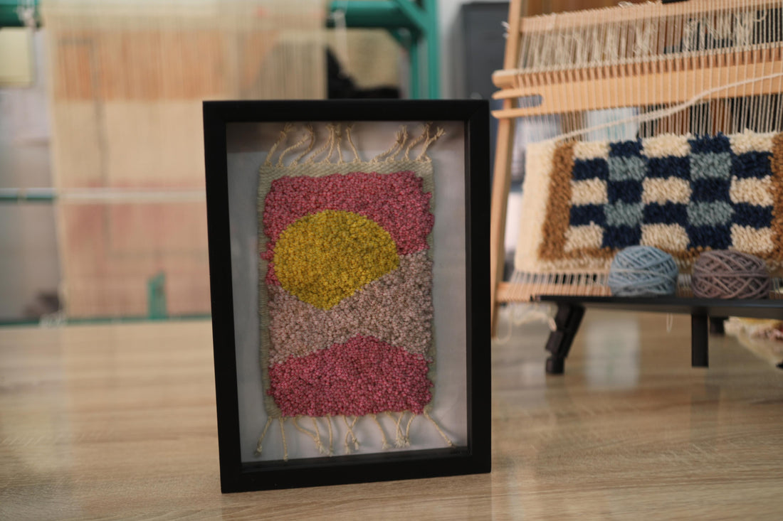 Framed Abstract Moroccan Rug Wall Art – Sun & Horizon Design in Hand-Tufted Wool