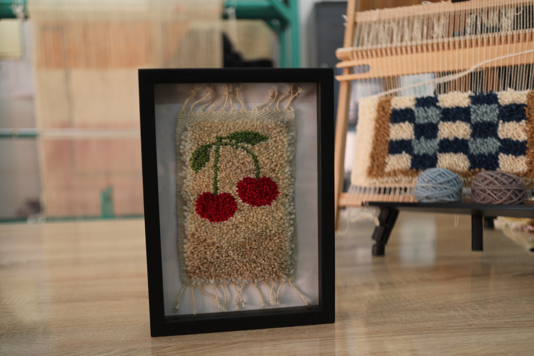 Classic Cherry Tufted Wall Hanging – Minimalist Handcrafted Art in Frame – MyRugy Collection