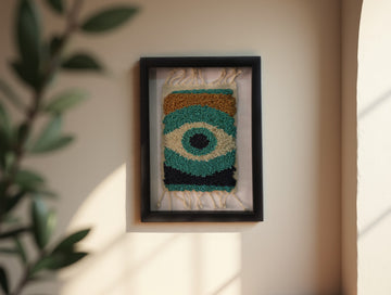 Framed Multicolor Evil Eye Moroccan Rug – Handwoven Wall Hanging Art