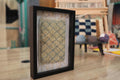moroccan rug, diamond pattern wool rug, framed moroccan textile art, ivory wool rug wall art, hand-knotted mini rug, moroccan home decor, wool art piece, moroccan rug miniature

