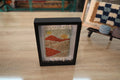 Moroccan rug, dual sun wall art, framed wool tapestry, hand-knotted rug decor, desert mountain wall hanging, boho home art, knot by knot Moroccan textile, artisan wool weaving, small Moroccan wall rug, 25x31 cm framed artwork, sunrise sunset decor, wool landscape piece
