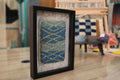 blue diamond moroccan rug, geometric wool wall art, framed textile art, mini knot by knot rug, handwoven blue rug, moroccan handmade wall decor, abstract blue moroccan rug, 25x31 cm framed tapestry
