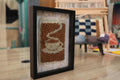 coffee wall rug, steaming cup textile, moroccan mini rug art, knot by knot rug, boho coffee nook decor, wool coffee wall hanging, hand-knotted moroccan tapestry, framed rug art
