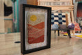desert sunset moroccan rug, framed mini moroccan tapestry, handmade wool art, knot by knot rug wall decor, 25x31 cm rug, moroccan landscape weaving, sun and sand art textile, artisan wool wall hanging, moroccan craft, desert tones
