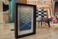 diamond moroccan rug, framed wool wall art, hand-knotted textile decor, blue mini rug, 25x31 cm moroccan rug, knot by knot wool weaving, moroccan art piece, artisan lattice rug
