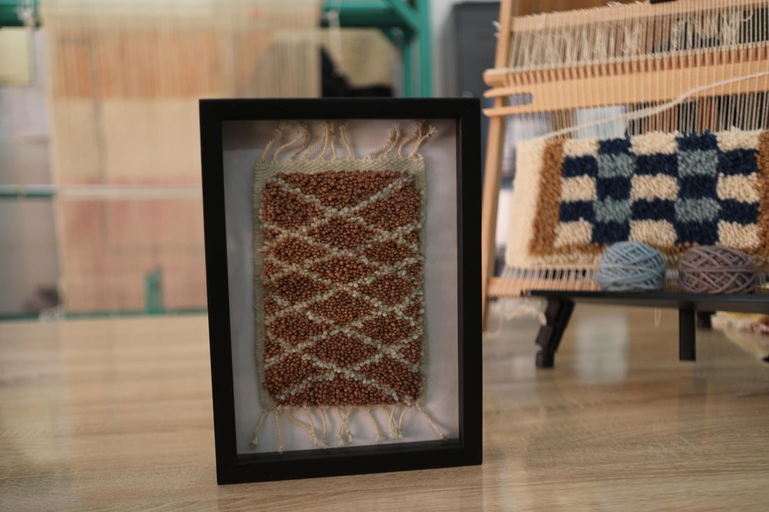 Geometric Diamond Moroccan Rug Wall Art – Hand-Knotted Framed Wool Tapestry (25x31 cm)