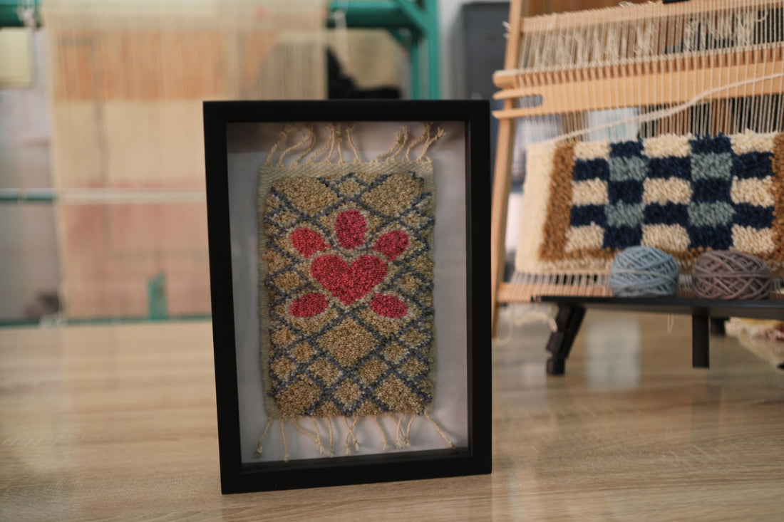 heart petal wall hanging, moroccan rug heart flower, handmade wool rug art, red floral rug decor, framed mini moroccan textile, knot by knot rug, boho wall decor, 25x31 cm
