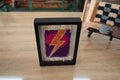 lightning bolt moroccan rug, multicolor wool wall art, orange pink purple decor, framed mini rug, hand-knotted tapestry, knot by knot moroccan textile
