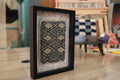 moroccan rug, black and beige rug, diamond lattice rug, mini hand-knotted wool rug, framed wall art, artisan moroccan decor, knot by knot weaving, wool wall hanging, tribal rug pattern, mini rug tapestry
