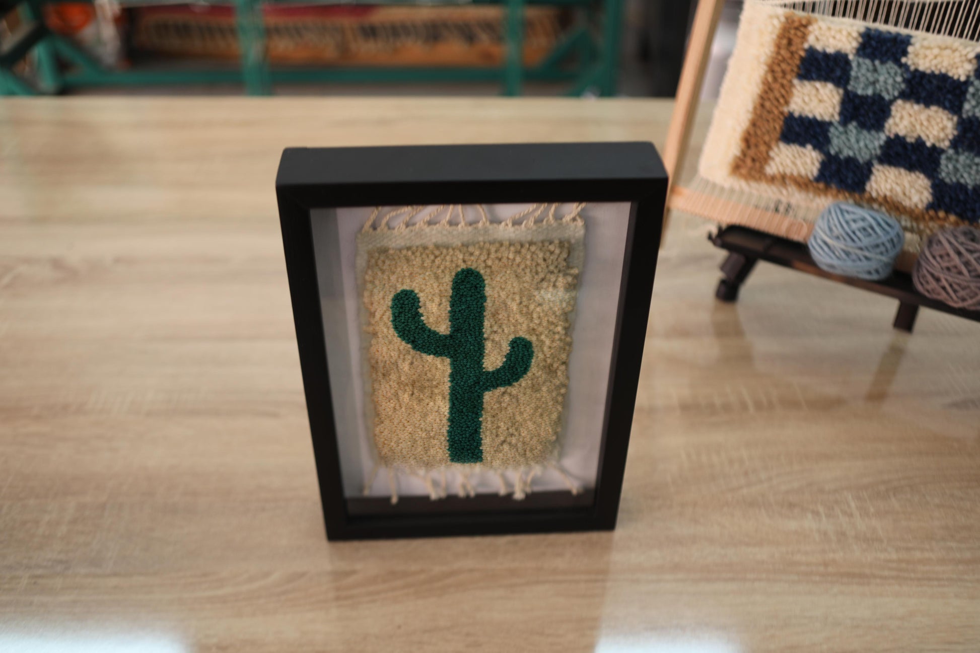 moroccan rug, cactus art, cactus wall decor, green cactus textile, hand knotted mini rug, moroccan wall hanging, cactus wool tapestry, 