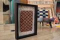 moroccan rug, coral and black rug, framed textile art, handmade moroccan rug, mini rug wall hanging, berber pattern, hand-knotted moroccan rug, artisan weaving, wool rug decor, knot by knot rug
