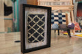 moroccan rug, diamond pattern, wall art, hand knotted wool, framed rug, ivory black textile art, wool wall hanging, mini moroccan tapestry, bohemian rug decor, knot by knot weaving, 25x31 cm

