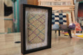 moroccan rug, diamond pattern wool rug, pastel grid rug art, hand-knotted textile, ivory wool framed rug, berber rug mini artwork, geometric wool wall hanging, moroccan home decor
