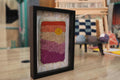 moroccan rug, framed wall tapestry, hand-knotted mini rug, sunset textile art, gradient wool rug, knot by knot wall hanging, boho home decor, modern moroccan wall art, 25x31 cm
