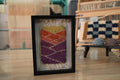 moroccan rug, geometric wall tapestry, hand-knotted rug art, framed textile decor, boho wall hanging, sunset color rug, purple orange yellow rug, abstract moroccan decor, 25x31 cm
