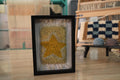 moroccan rug, gold star rug art, framed wool tapestry, knot by knot wall hanging, yellow wool wall art, handmade moroccan decor, celestial rug, boho wall textile, artisan rug frame, 25x31 cm wool art, kids room decor, nursery moroccan rug
