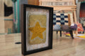 moroccan rug, gold star rug art, framed wool tapestry, knot by knot wall hanging, yellow wool wall art, handmade moroccan decor, celestial rug, boho wall textile, artisan rug frame, 25x31 cm wool art, kids room decor, nursery moroccan rug

