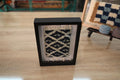 moroccan rug, hand-knotted mini rug, eye diamond pattern, beige and black wool, framed wall decor, traditional moroccan textile, artisan rug art, wool wall hanging, knot by knot weaving, tribal rug design
