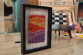 moroccan rug, hand-knotted rug, framed wall art, textile art, saffron rug, bohemian decor, sunset tones, knot by knot, wool wall piece, 25x31 cm, handmade rug art
