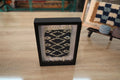 moroccan rug, hand-knotted wool rug, zigzag pattern, diamond motif, black and beige rug, mini rug wall art, framed artisan textile, knot by knot weaving, moroccan wool decor, tribal mini rug
