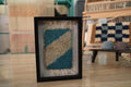 moroccan rug, hand knotted rug, wool wall art, diagonal rug pattern, artisan textile decor, framed rug, minimal wall hanging, moroccan wall art, 25x31 cm moroccan rug, beige and blue wall decor
