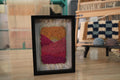moroccan rug, hand knotted wall art, sunset color rug, wool mini tapestry, framed textile art, boho home decor, knot by knot rug, warm palette wall hanging, abstract moroccan weaving, 25x31 cm framed rug